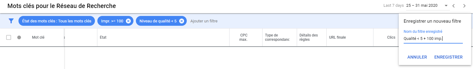 filtre keyword qualité