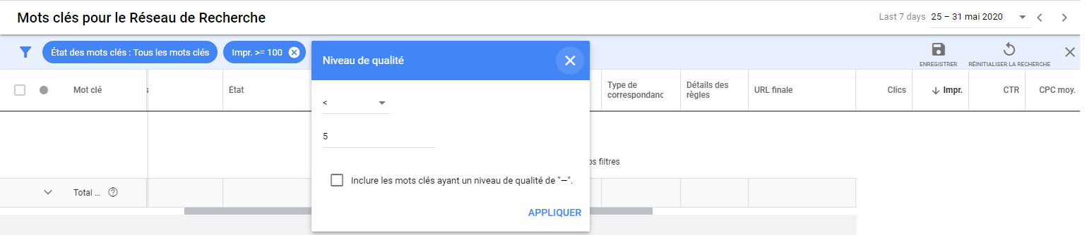 filtre keyword qualité