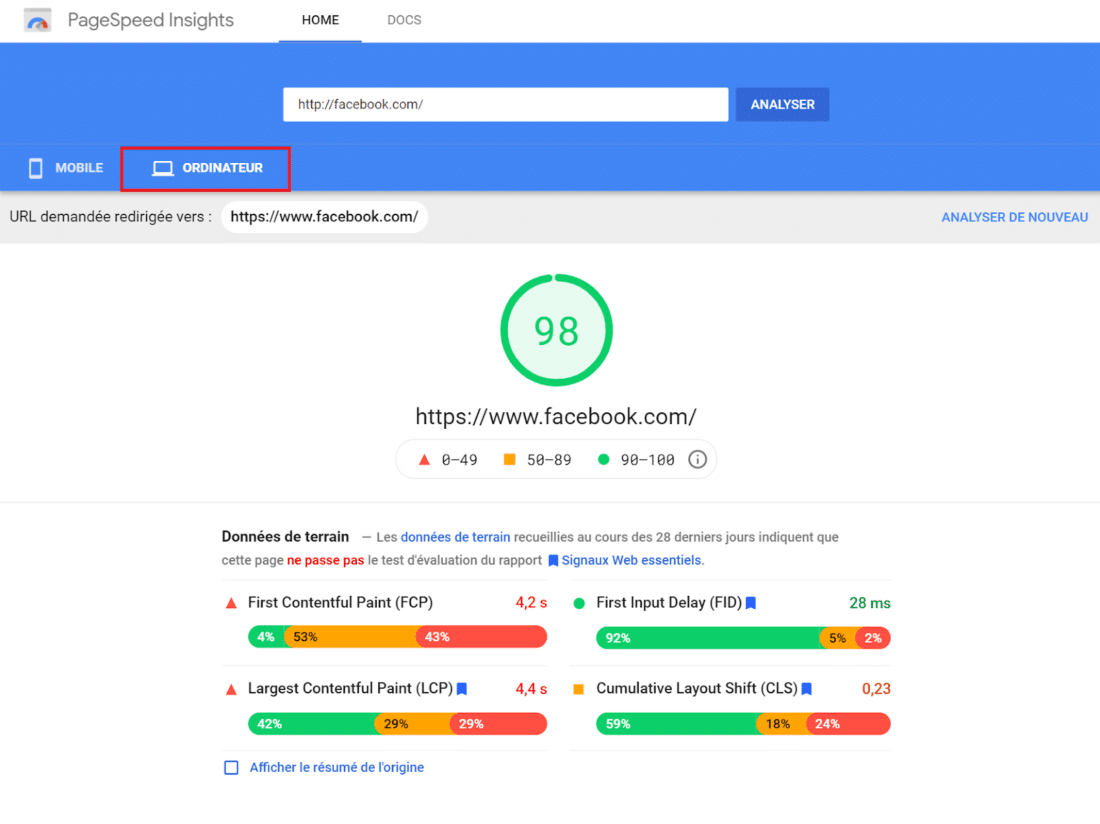 SEO optimisation exemple page speed