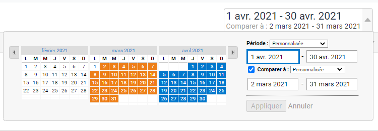 sélection de date comparaison google analytics