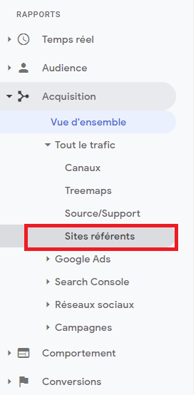 google analytics sites référents screenshot